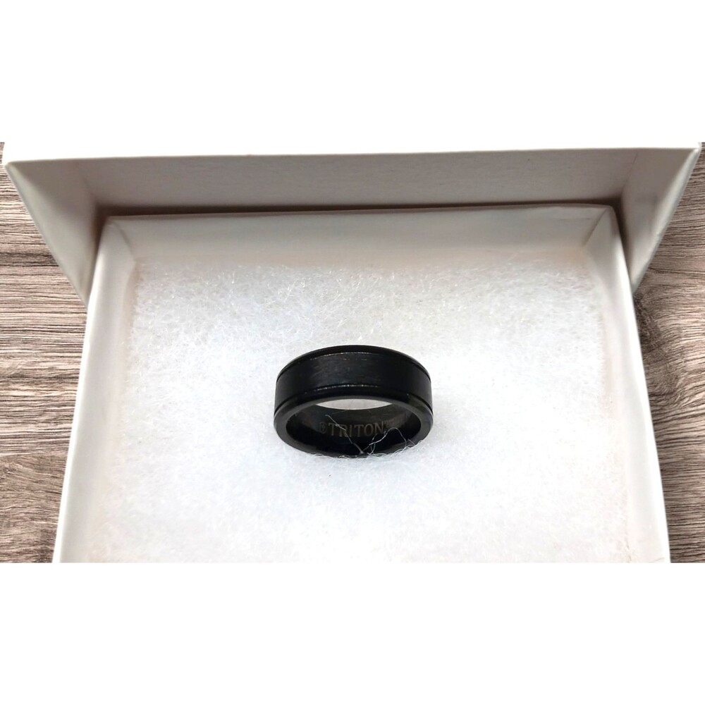 Triton Wedding Band Men's Sz 9 Black Tungsten Carbide Brush Finish Center TC 850